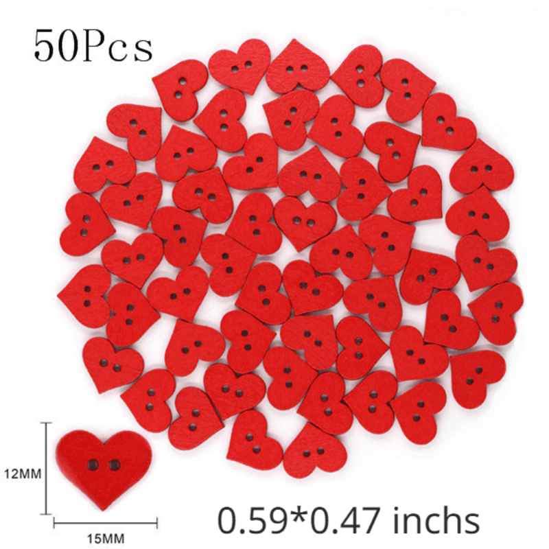 50pcs 15*12mm Red Heart Button 2-Holes Decorative Wooden Buttons For  Clothes Sewing Accessories DIY Scrapbooking Crafts